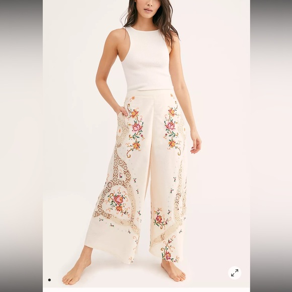 Free People Bali Nana’s Embroidered Cross Stitch Crochet Lace Patchwork Pants,All Products : American Fashion Style Bags On Sale